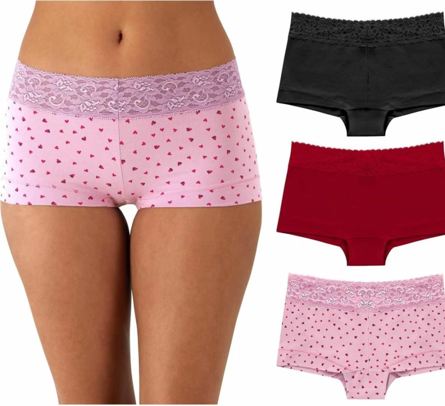 Maidenform Women's Cotton Stretch Boyshort Panties 3-Pack - Soft Comfortable Underwear Assorted Colors